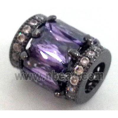 paved zircon copper spacer bead, purple, black plated