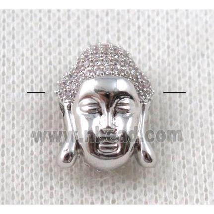 copper buddha beads paved zircon, platinum plated