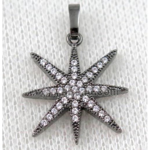 copper north star pendant paved zircon, black plated