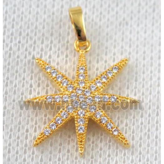 copper north star pendant paved zircon, gold plated