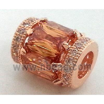 paved zircon copper spacer bead, golden, red copper plated