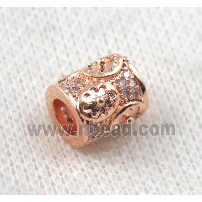 copper tube bead paved zircon, rose gold plated