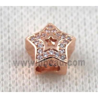 copper star bead paved zircon, rose gold