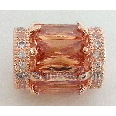 paved zircon copper spacer bead, golden, red copper plated