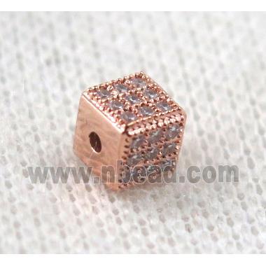 copper cube bead paved zircon, rose gold
