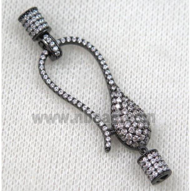 copper connector clasp paved zircon, black plated