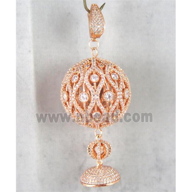 copper pendant clasp paved zircon, rose gold