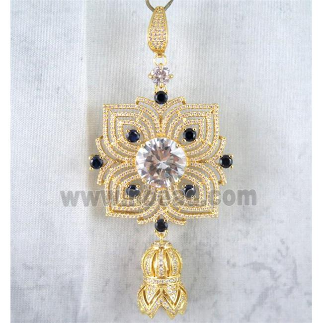 copper pendant paved zircon, gold plated