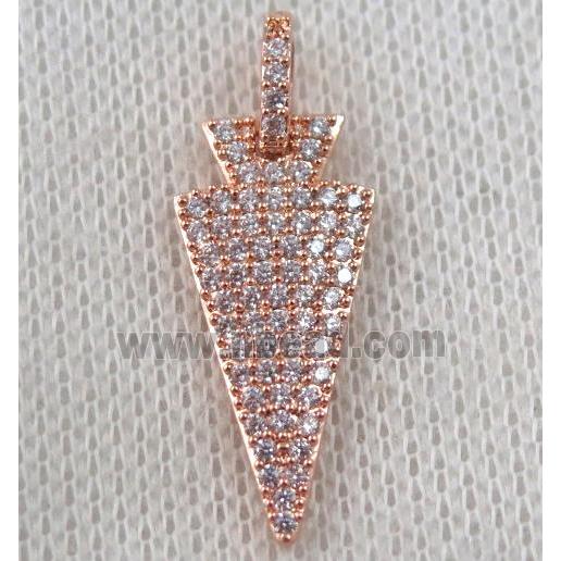 copper arrowhead pendant paved zircon, rose gold