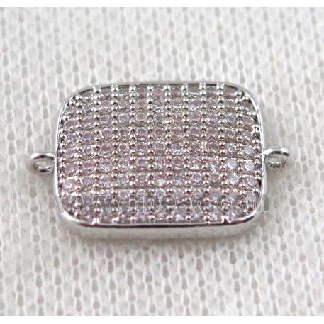 copper connector paved zircon, rectangle, platinum plated