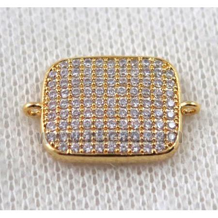 copper connector paved zircon, rectangle, gold plated