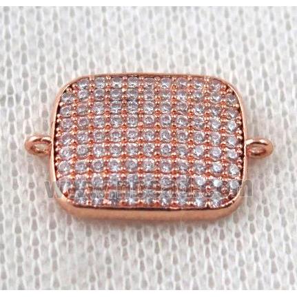 copper connector paved zircon, rectangle, rose gold