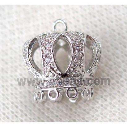 copper crown tassil bail paved zircon, platinum plated