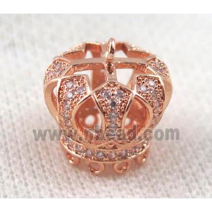 copper crown tassil bail paved zircon, rose gold