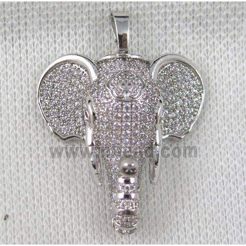 copper pendant paved zircon, elephant, platinum plated