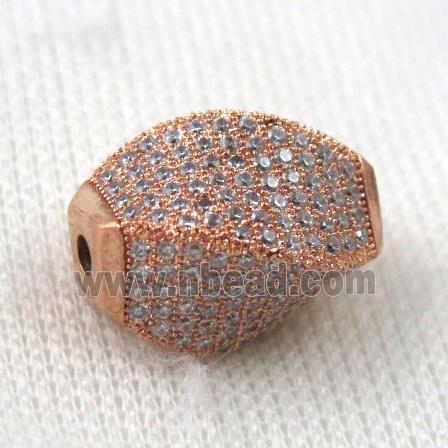copper twist beads paved zircon, rose gold