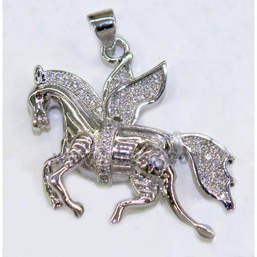 paved zircon copper pendant, platinum plated