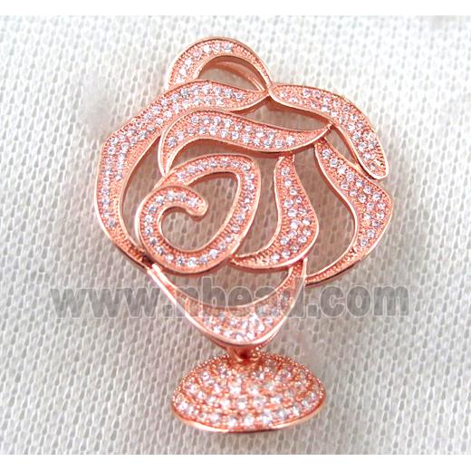 copper flower pendant paved zircon, rose gold