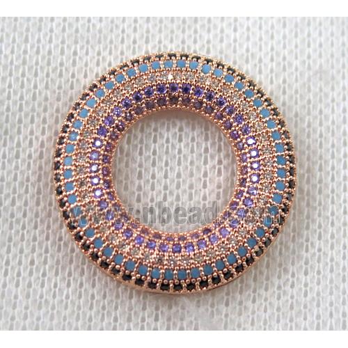 copper donut pendant paved zircon, rose gold