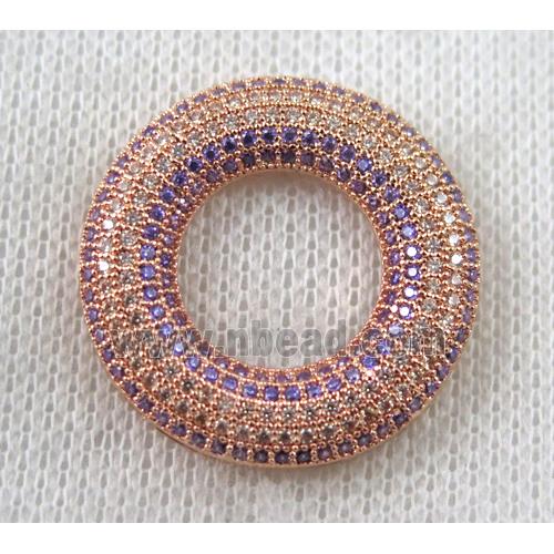 copper donut pendant paved zircon, rose gold