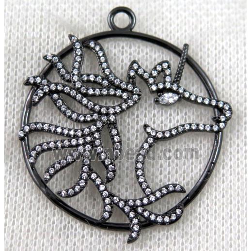 copper horse pendant paved zircon, black plated