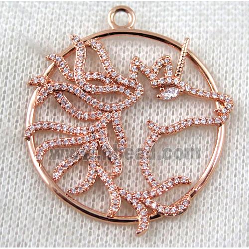 copper horse pendant paved zircon, rose gold