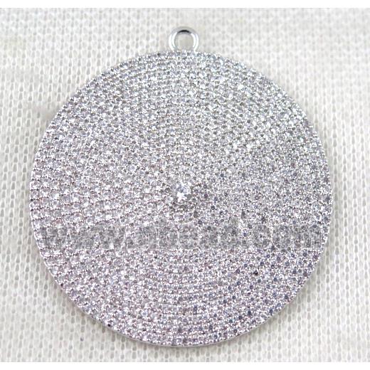 copper circle pendant paved zircon, platinum plated