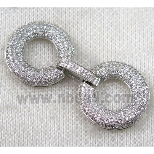copper donut connector clasp paved zircon, platinum plated