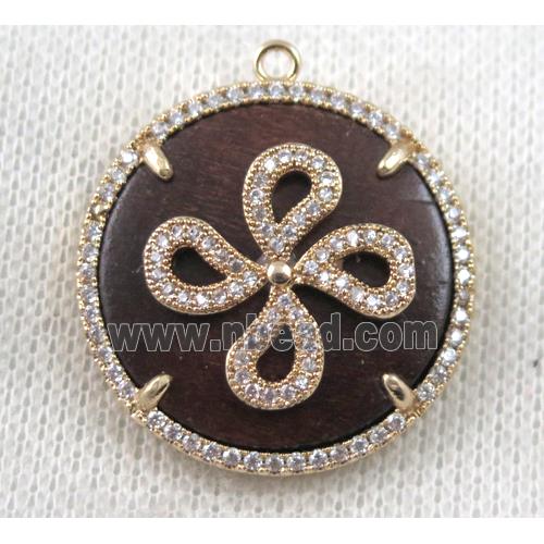 copper clover pendant paved zircon, wood, rose gold