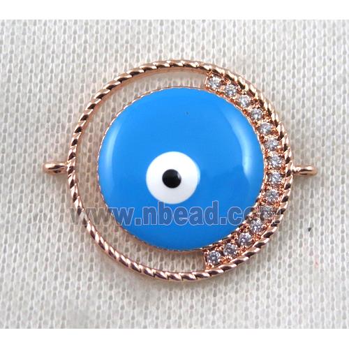 copper connector paved zircon with evil eye, rose gold