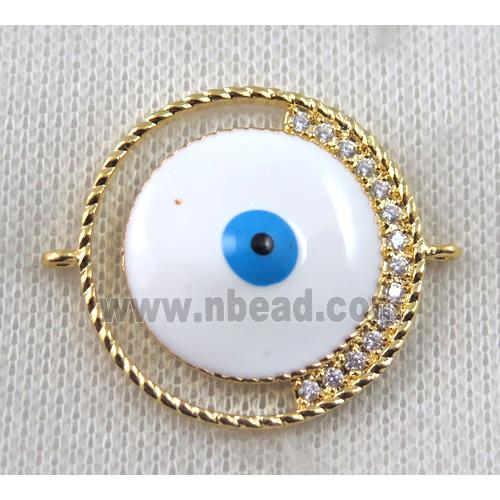 copper connector paved zircon with evil eye, gold plated