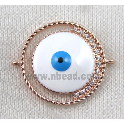 copper connector paved zircon with evil eye, black plated