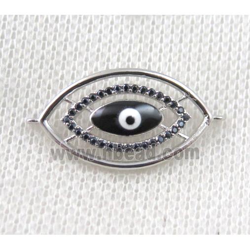 copper connector paved zircon with evil eye, platinum plated
