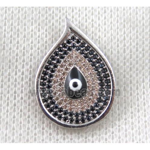 copper pendant paved zircon, evil eye, platinum plated