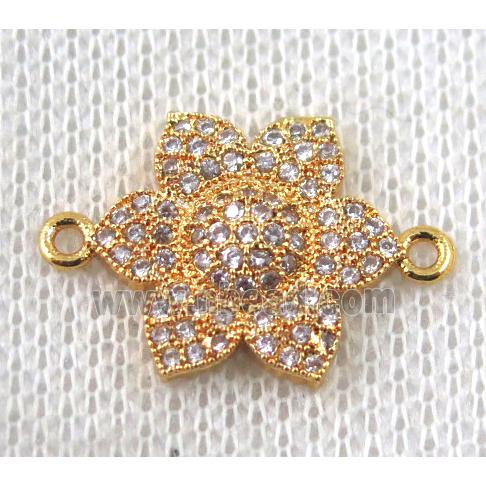 copper roseflower connector paved zircon, gold plated