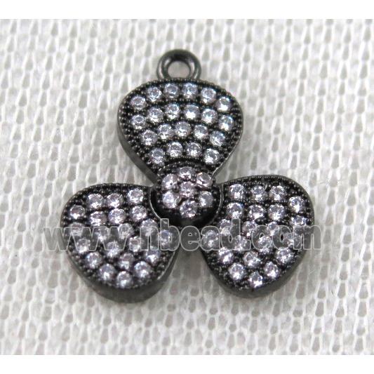 copper pendant paved zircon, three leaf clover, black plated