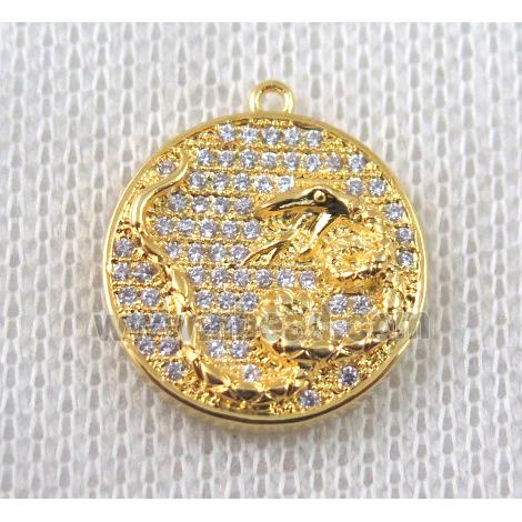 copper Zodiac Snake pendant paved zircon, gold plated