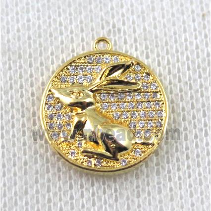copper Zodiac Hare pendant paved zircon, gold plated