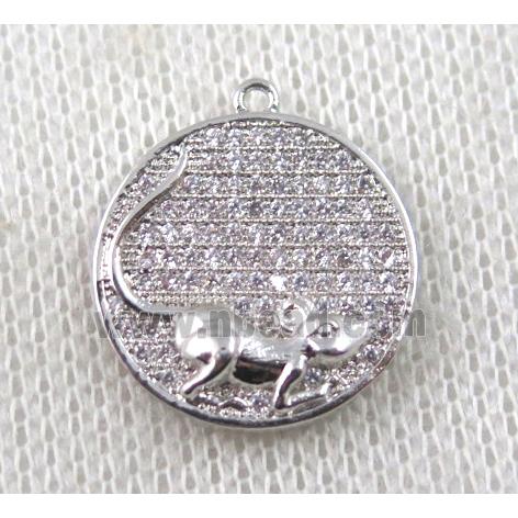 copper Zodiac Rat pendant paved zircon, platinum plated