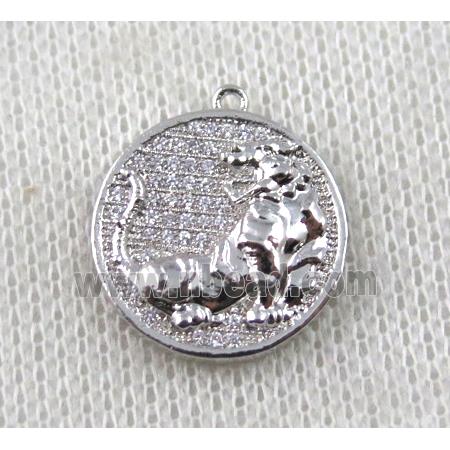 copper Zodiac Dog pendant paved zircon, platinum plated