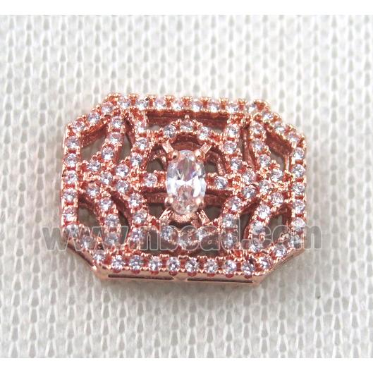 copper beads paved zircon, rectangle, rose gold