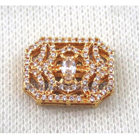 copper beads paved zircon, rectangle, gold plated