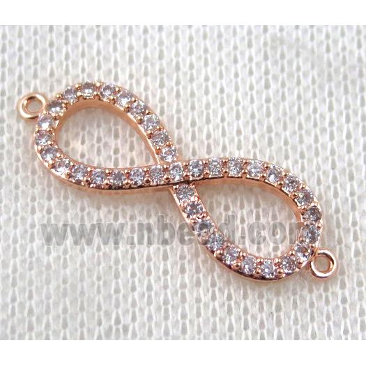 copper infinity connector paved zircon, rose gold plated