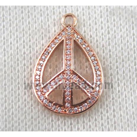 copper pendant paved zircon, peach sign, rose gold