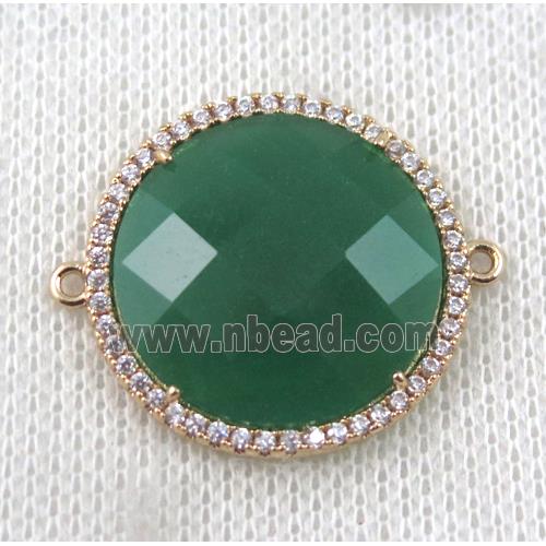 green Chinese Crystal Glass connector pave zircon, circle, gold plated