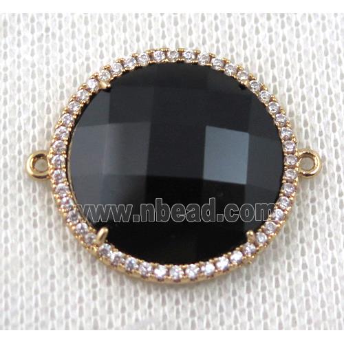 black Chinese Crystal Glass connector pave zircon, circle, gold plated