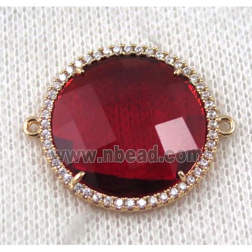 ruby Chinese Crystal Glass connector pave zircon, circle, gold plated