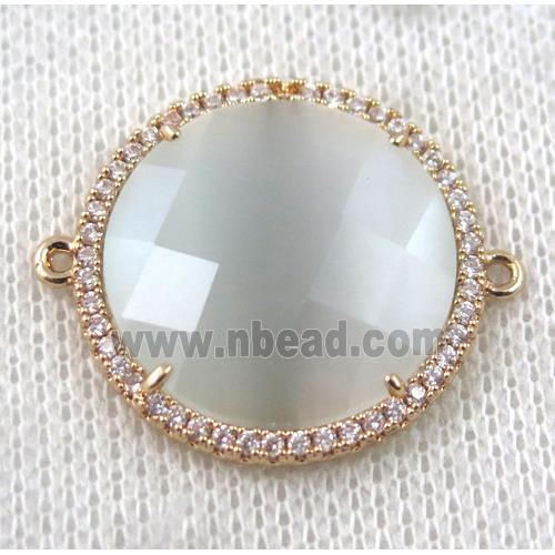 white Chinese Crystal Glass connector pave zircon, circle, gold plated