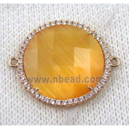 yellow Chinese Crystal Glass connector pave zircon, circle, gold plated