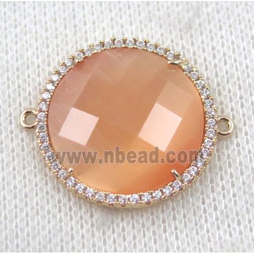 Chinese Crystal Glass connector pave zircon, circle, gold plated